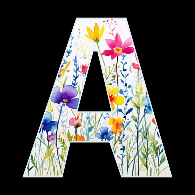 Letter A, Monogram, Floral Pattern
