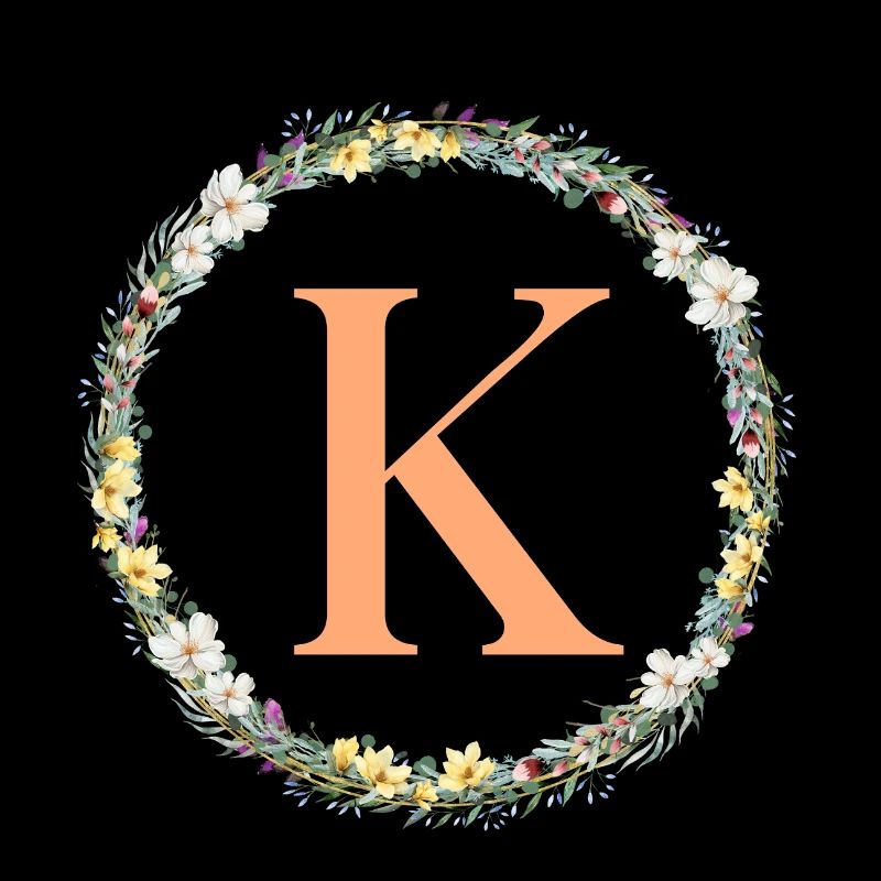 K Monogram, Flower Wreath, Personalizable