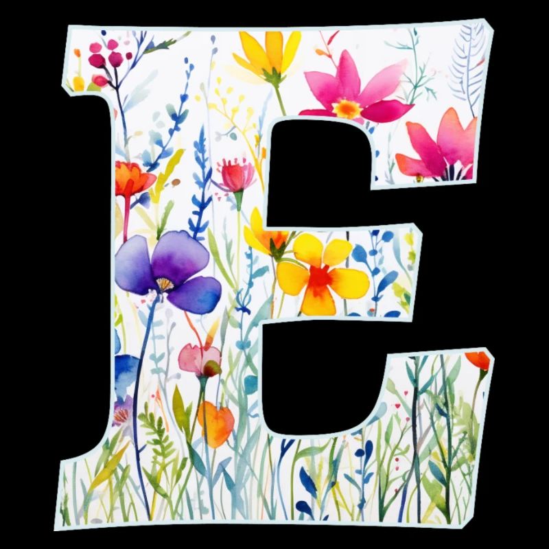 Lettre E, Monogramme, Motif Floral