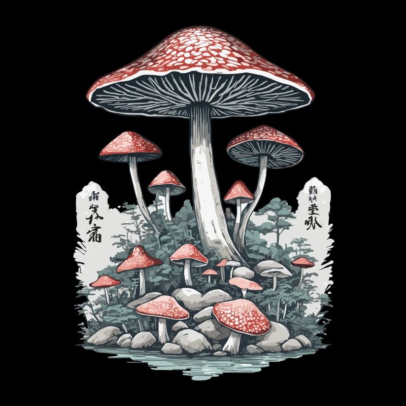 Japanese Toadstool Vintage Ukiyo-E Mushroom Design