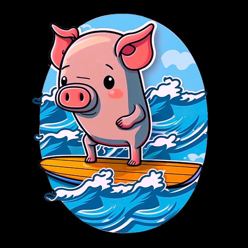 Joli cochon surfant dans la mer sur une planche de surf