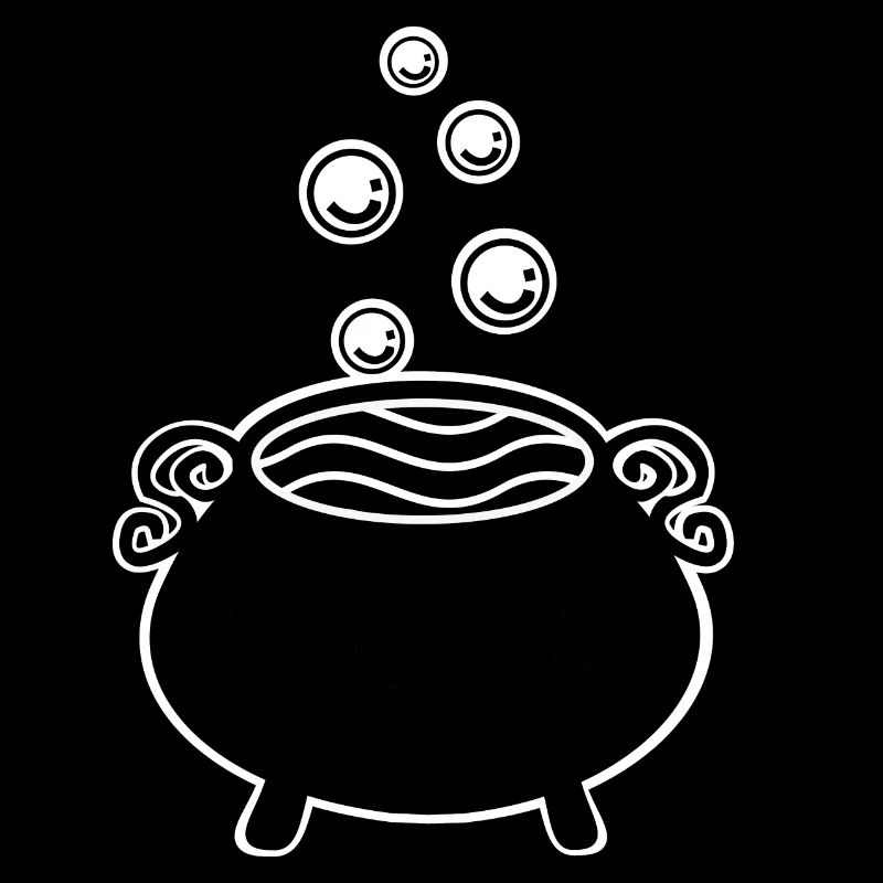 bubbling witch's cauldron black white