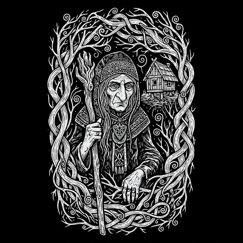 Art populaire de la forêt slave de Baba Yaga