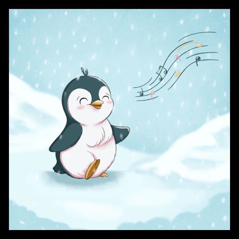 Cute penguin singing in the snow