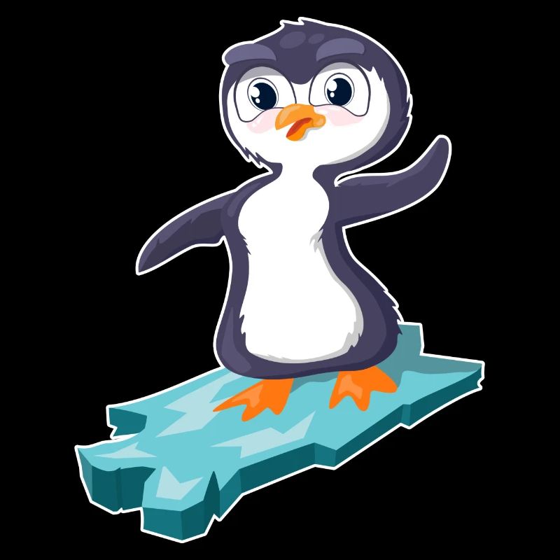 Pinguin surft auf einer Eisscholle