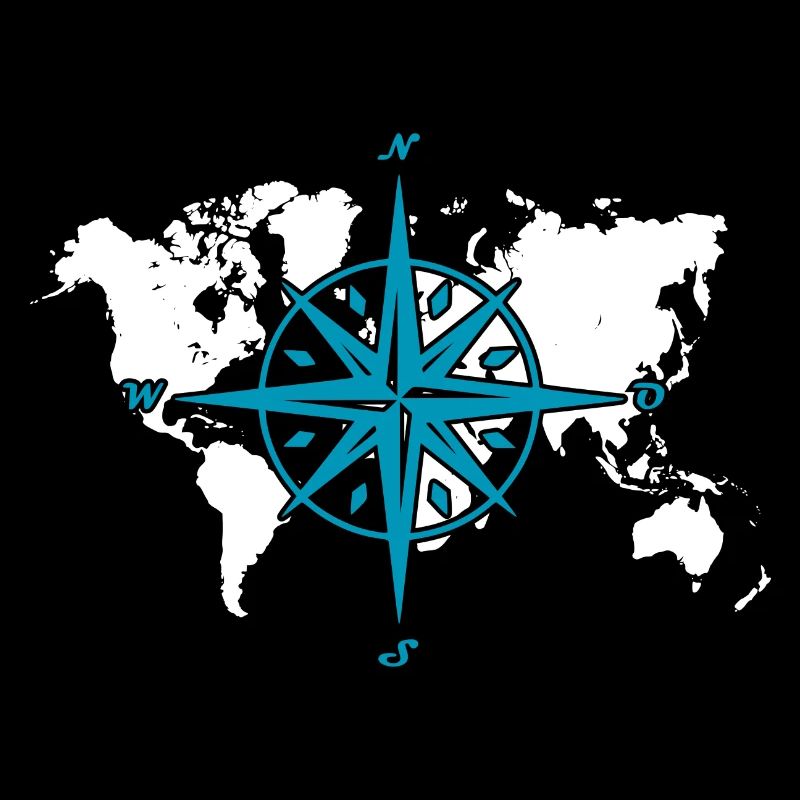 Windrose oder Kompassrose mit weißer Weltkarte