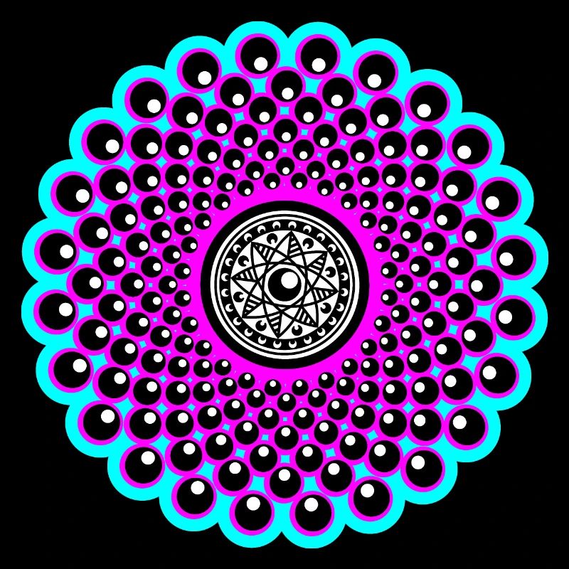 Mandala néon en rose et bleu bébé dans le style Goa