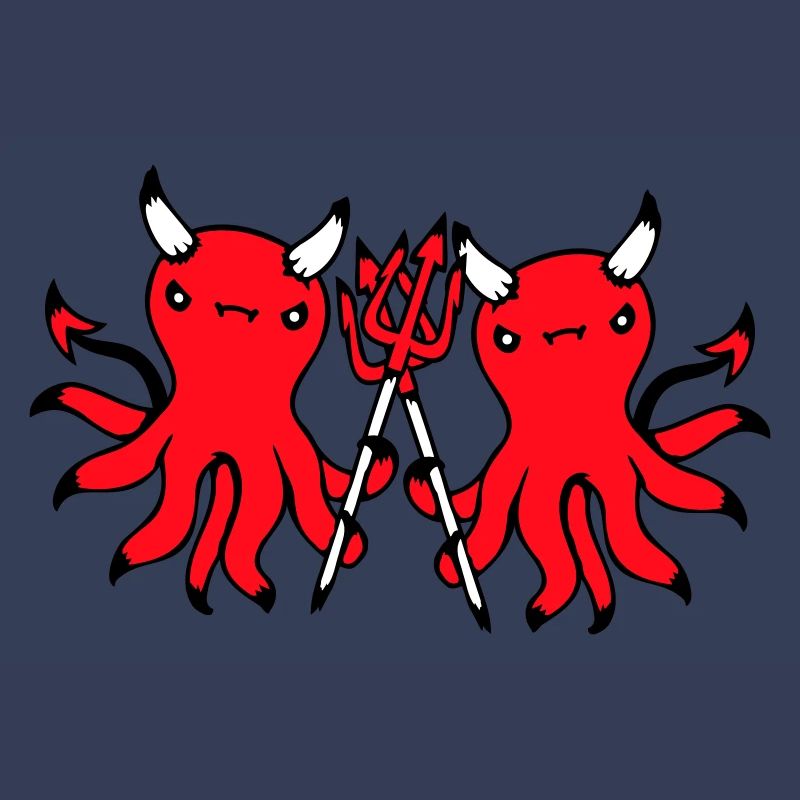2 Octopus Devil Hell Team Friends Satan Evil Cute
