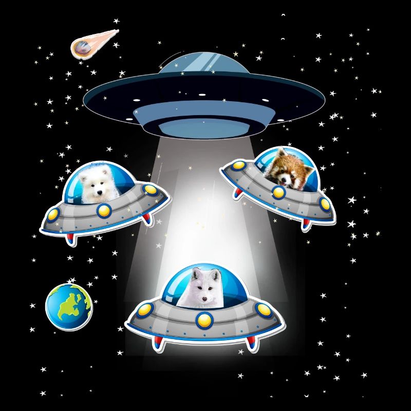 Arctic Fox,Samoyed,Red Panda, UFO,Space,Star