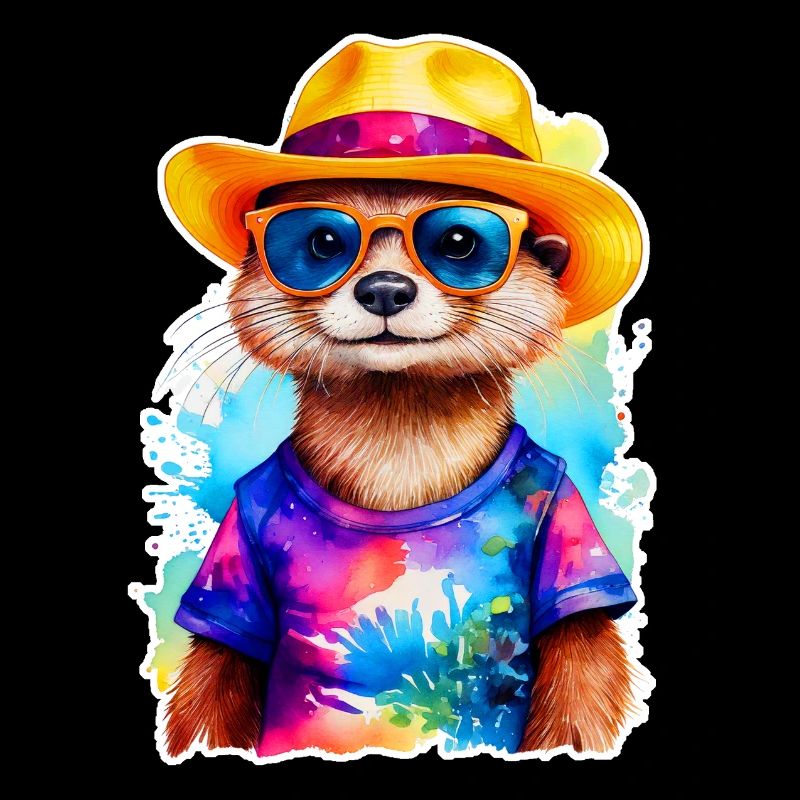 Otter with straw hat