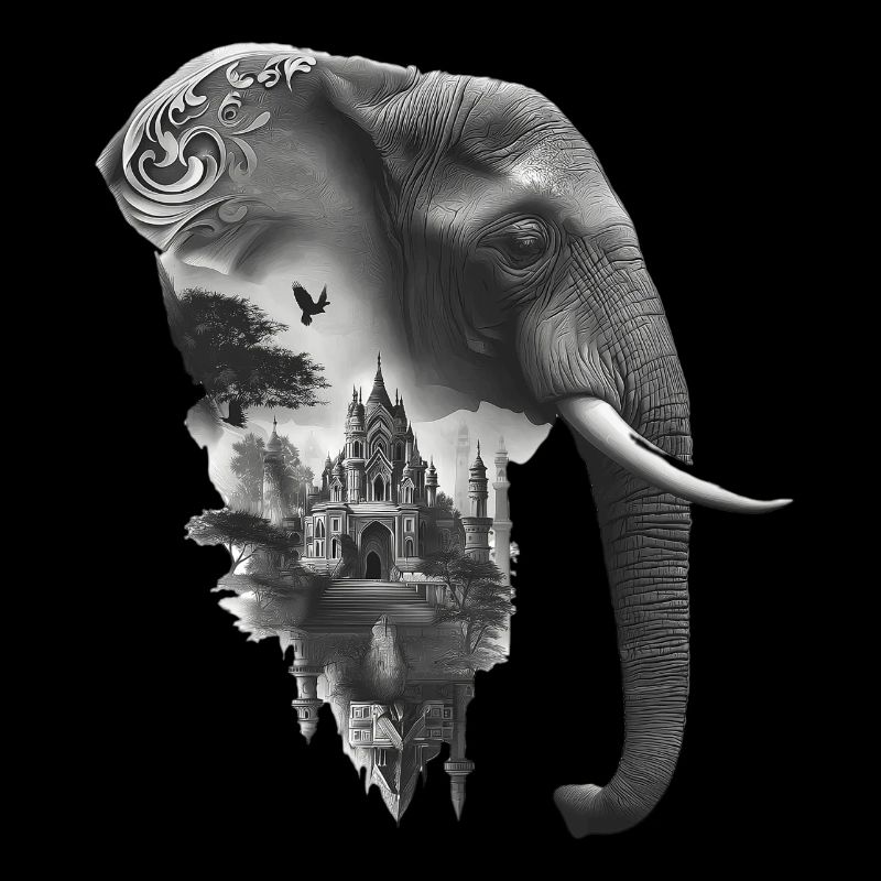 Elephant and Temple in Collage
