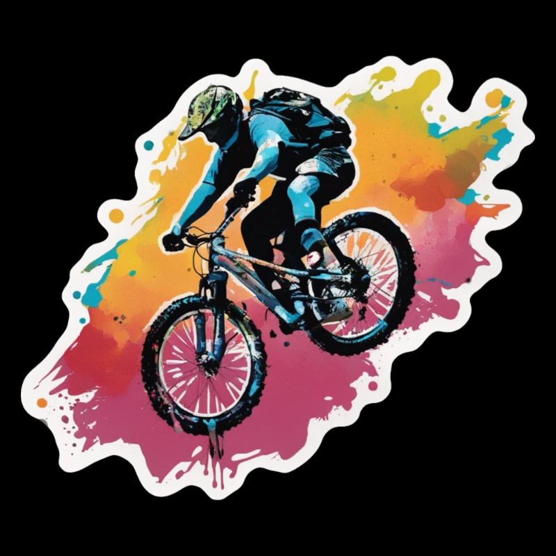 Descente en VTT à travers les éclaboussures de peinture