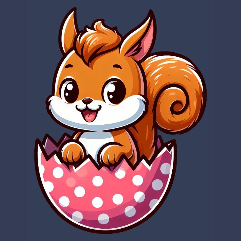 Süßes Eichhörnchen mit Osterei Comic Design