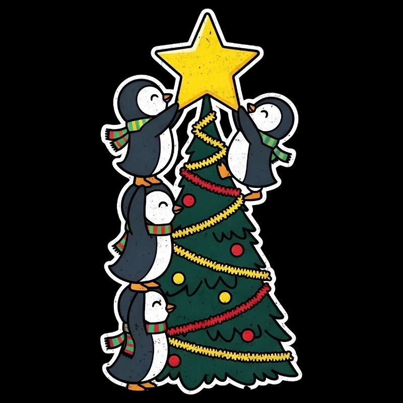 Pinguine schmücken Weihnachtsbaum