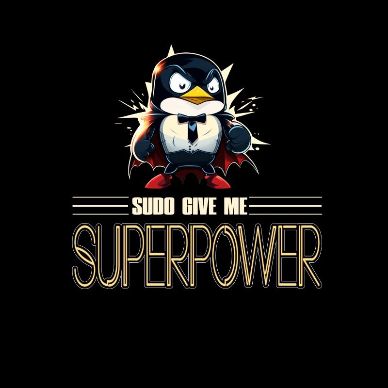 Linux Tux with Sudo Superpower Super-Penguin