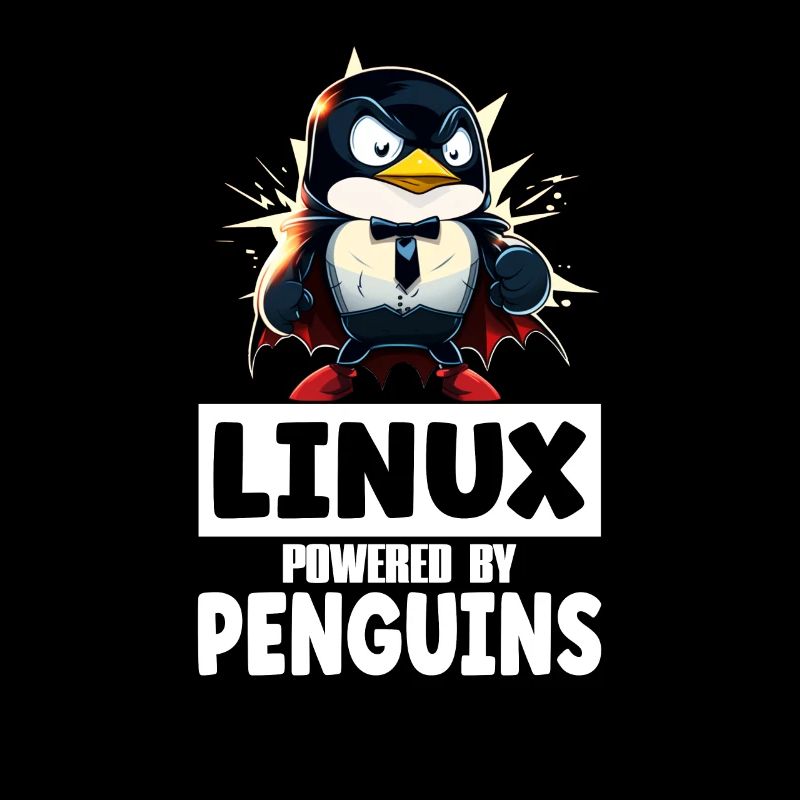Linux Tux Penguin Powered by Sudo Superhero
