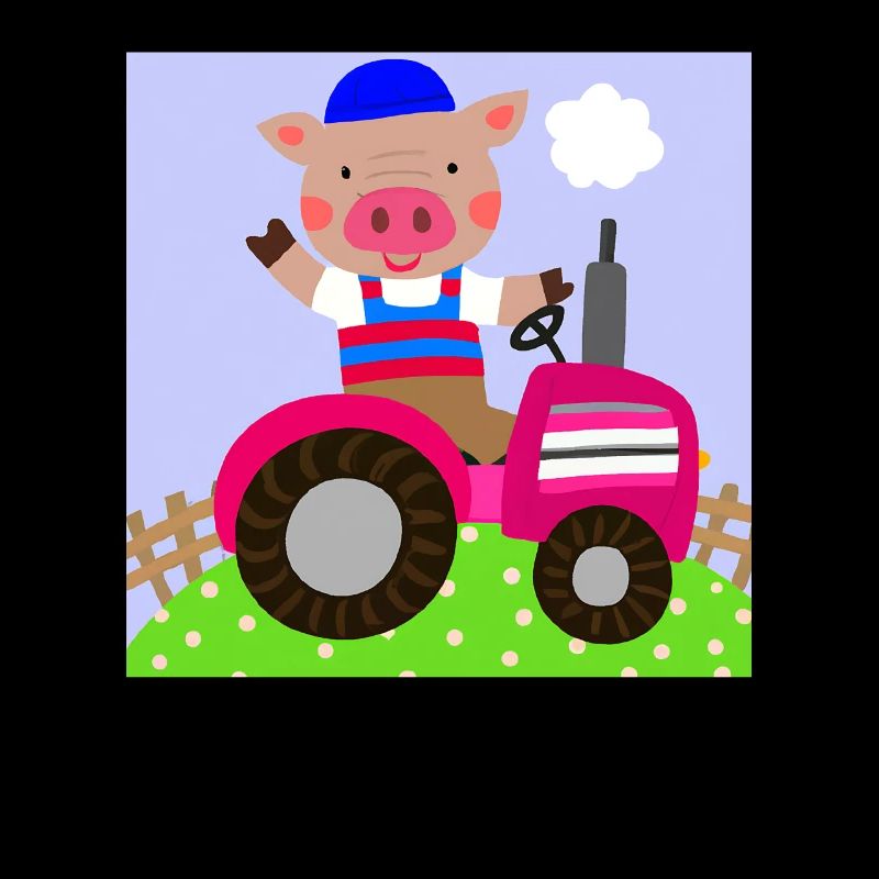 Cute pig riding on a tractor