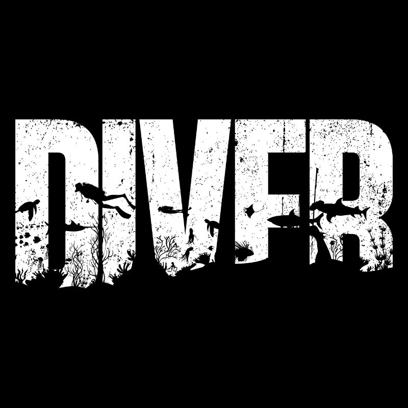 Diver Ocean Bird Silhouette Typography