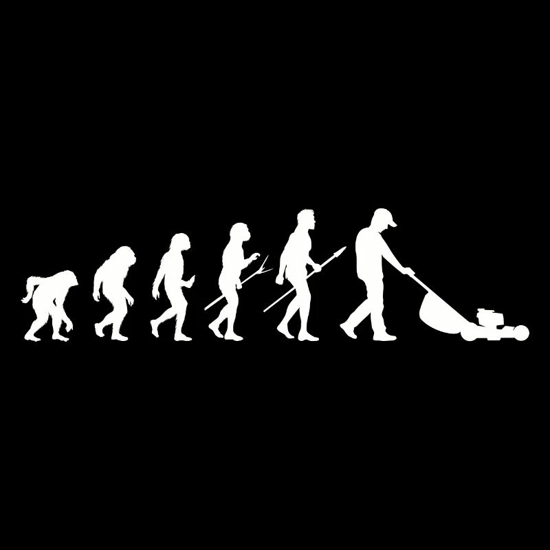 Mann mäht Rasen EVOLUTION Kleingarten Rasenmäher