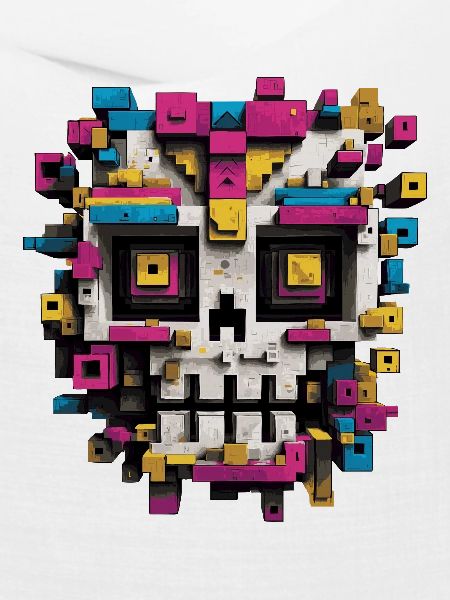 Geometrischer Schädel – bunte Pixel Art