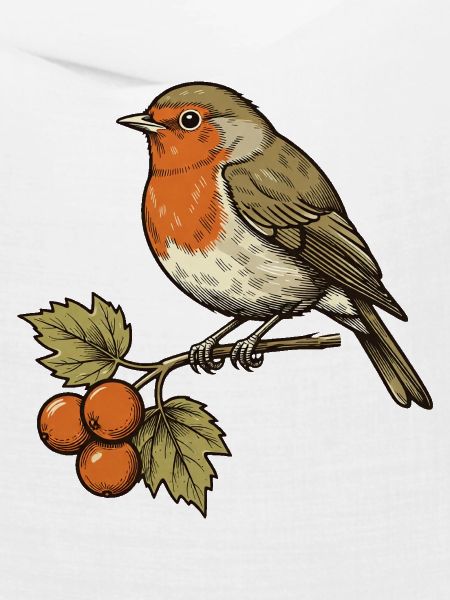 Rotkehlchen an Herbstbeeren