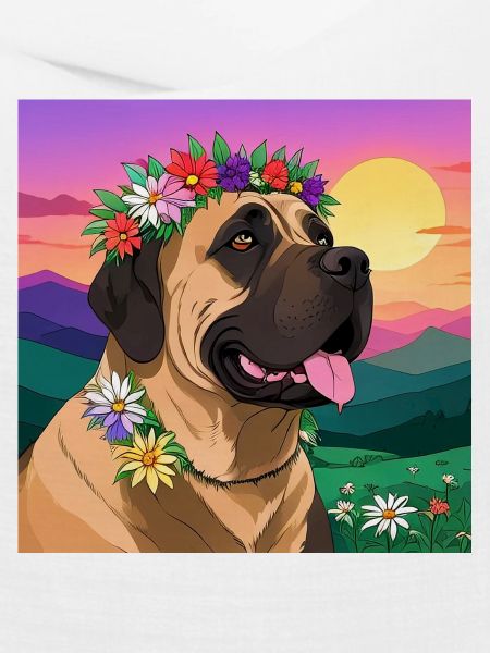 Mastiff mit Blumenkranz