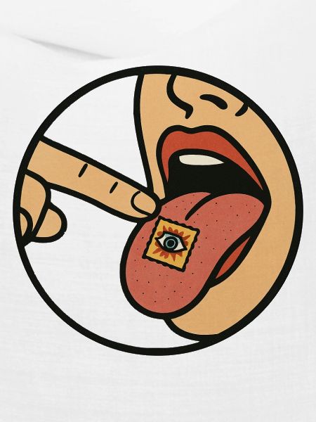 LSD Blotter auf Zunge