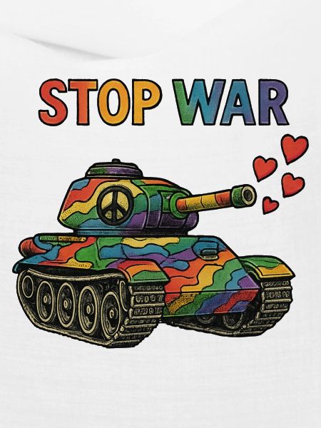 Regenbogen Panzer mit Peace-Zeichen – STOP WAR