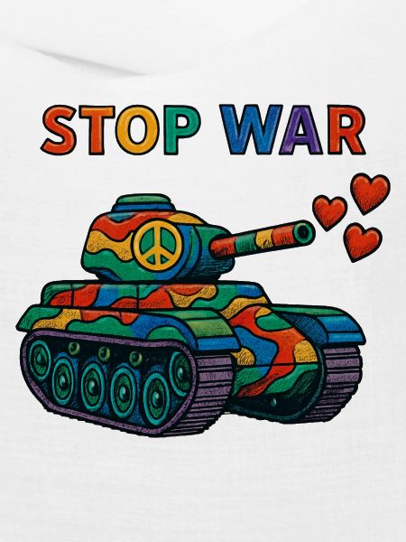 Regenbogen Panzer mit Peace-Zeichen – STOP WAR