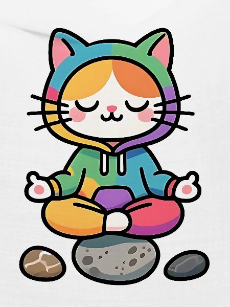 Meditative Regenbogen-Zen-Katze