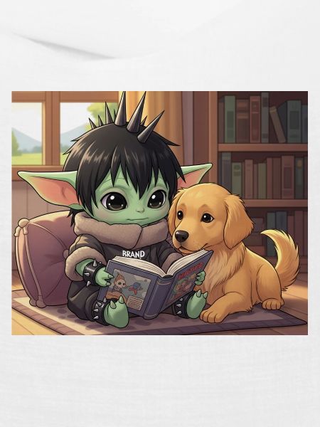 Kleiner Goblin mit Hund und Comic-Book