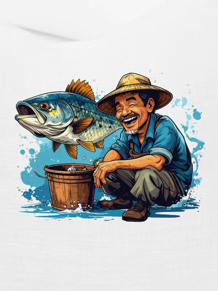 Fröhlicher Fischer und Riesenfisch