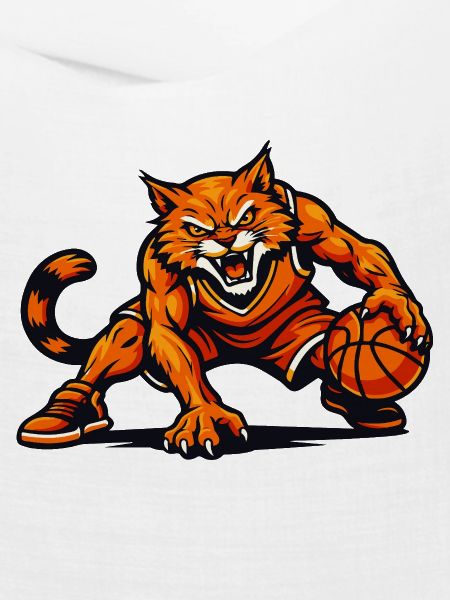 Orangefarbenes Katzen-Dribbling-Maskottchen
