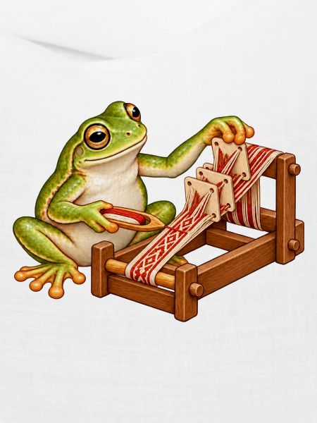 Frosch webt mit Brettchen
