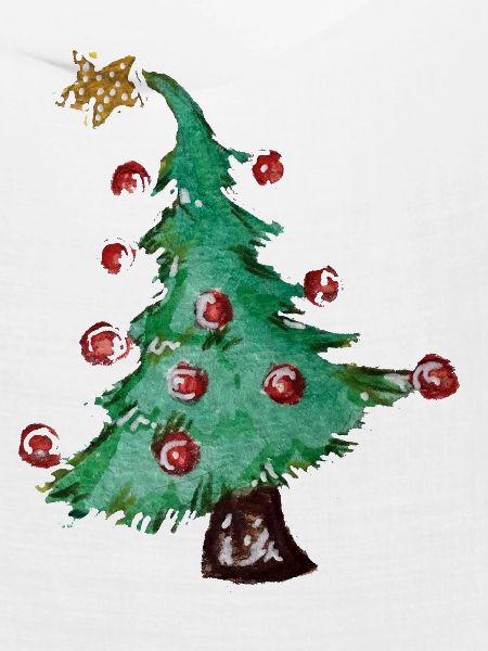 Aquarell-Weihnachtsbaum mit roten Ornamenten