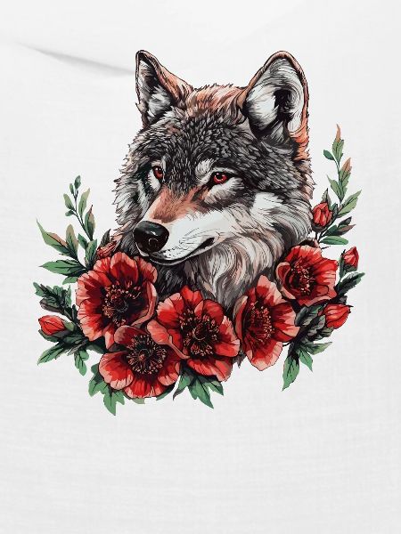 Wolfskopf im Blütenkranz