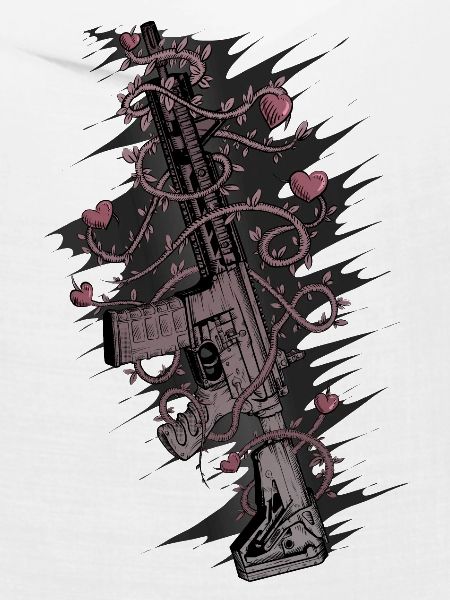 Sturmgewehr mit Rosenherzen