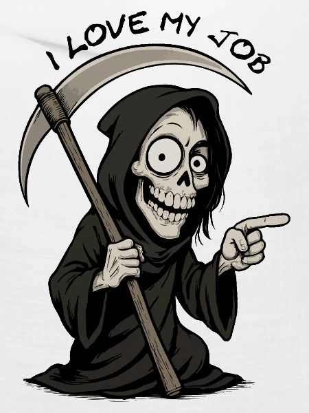 Grim Black Grim Reaper lächelt