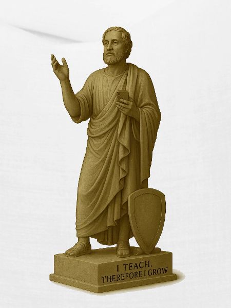Lehrender Philosoph mit Smartphone