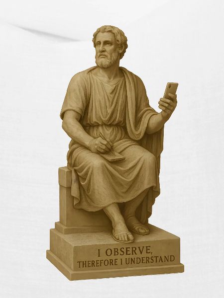 Antiker Philosophenstatue mit Smartphone