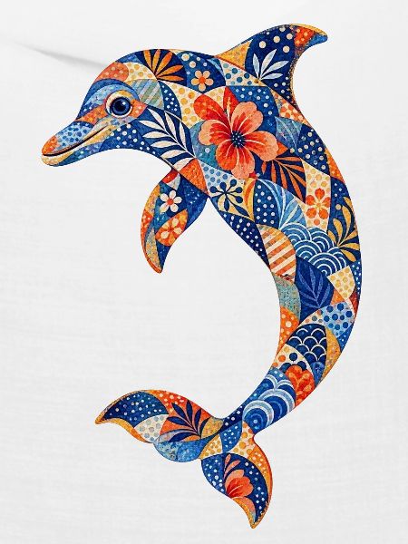 Patchwork-Delfin mit Blumenkraft