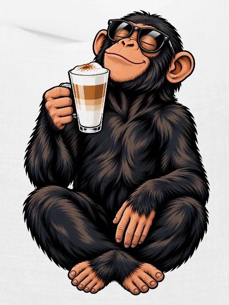 Schimpanse mit Latte Macchiato