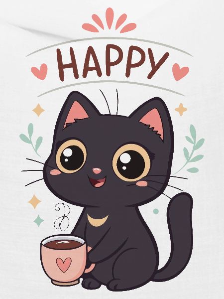 Schwarze Katze Glücklicher Kaffee