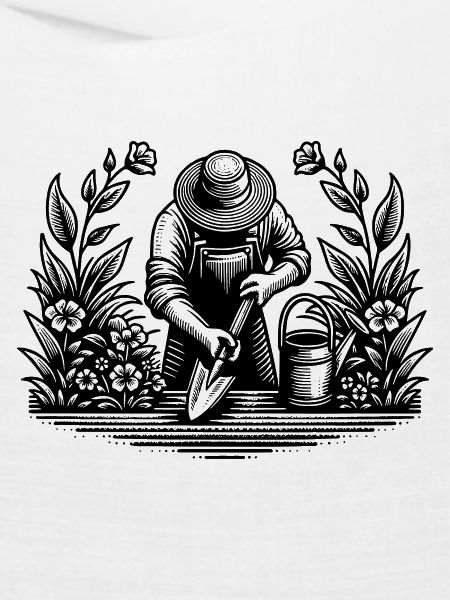 Hobbygärtner beim gärtnern im Blumenbeet