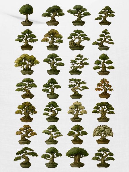 Verschiedene Bonsai Bäume Sammlung