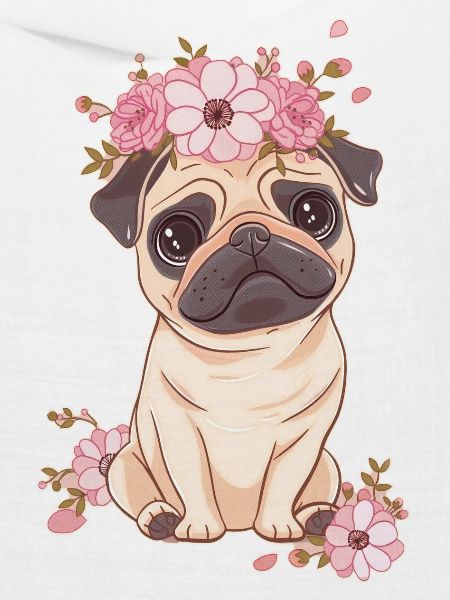 Mops mit Blumen