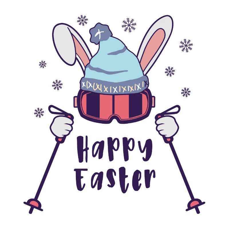 Happy Easter from Skiing Rabbit with ski poles