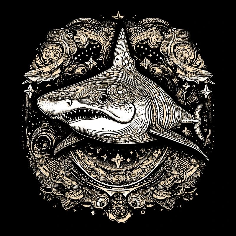 Cool trippy shark with boho/ethnic patterns