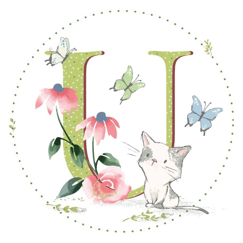 Lettre initiale U avec chat
