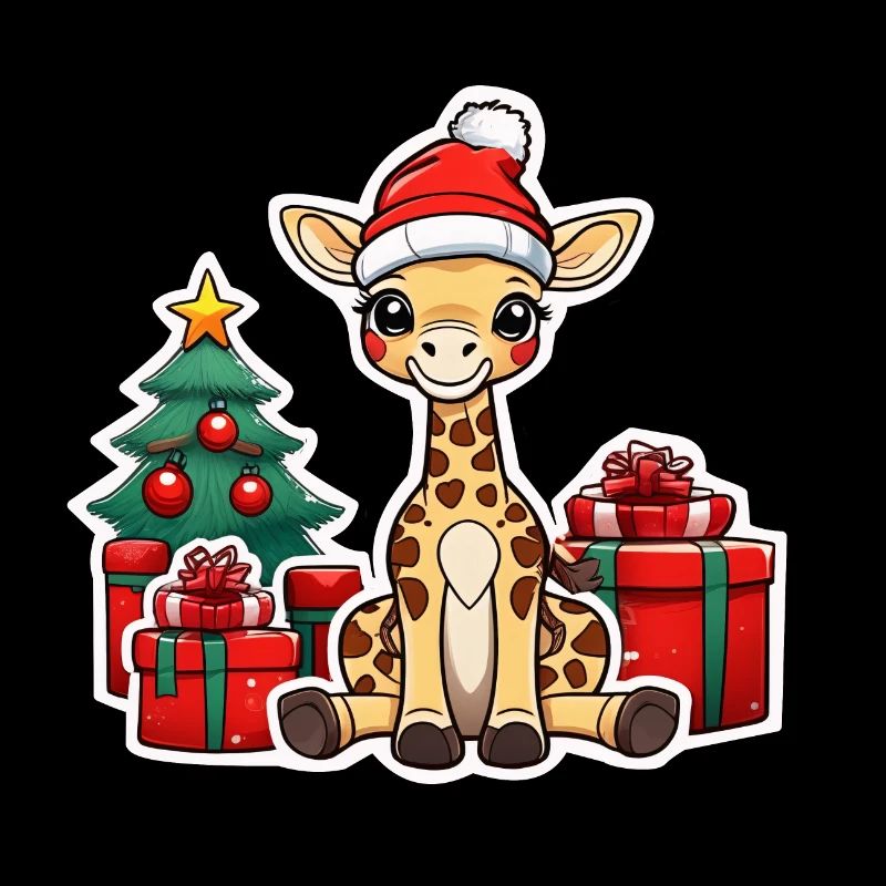 Mignon bébé girafe avec bonnet de père Noël